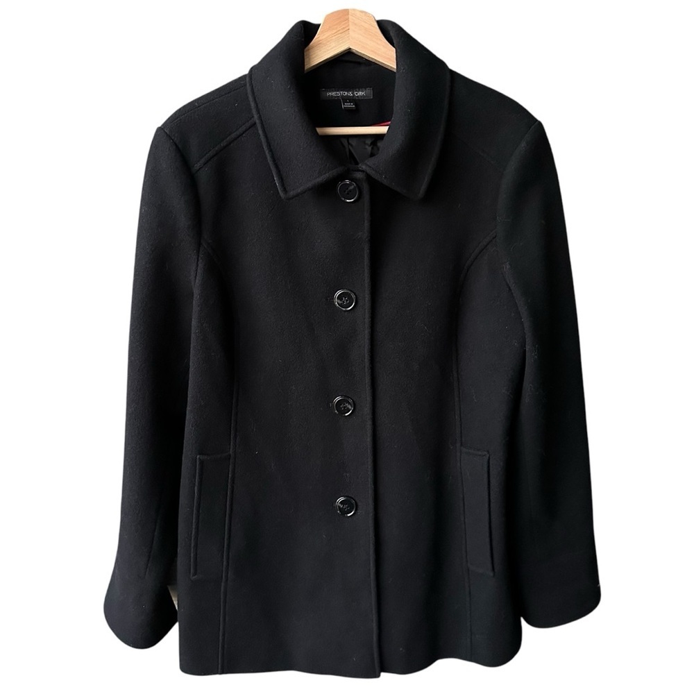Preston York Peacoat Jacket Outerwear Black Wool Preppy Business Academia Large